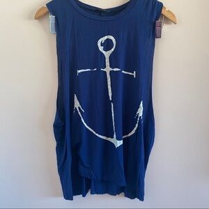 Honey Punch Blue Anchor Muscle Tee | Sleeveless Tank Top | Size Small